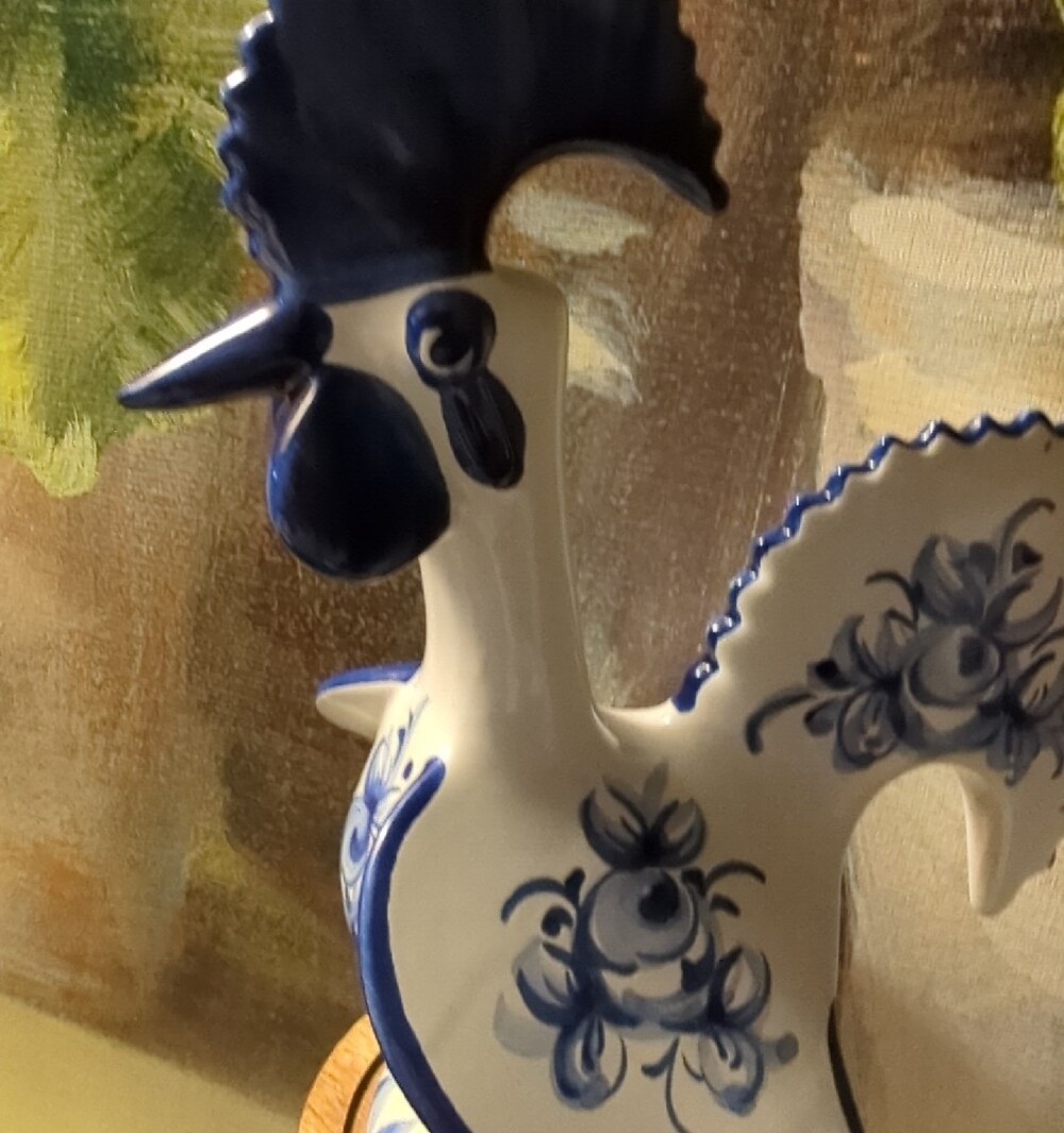 Portugal 79 Vintage Blue and White Ceramic Rooster Figurine - Picture 3 of 9